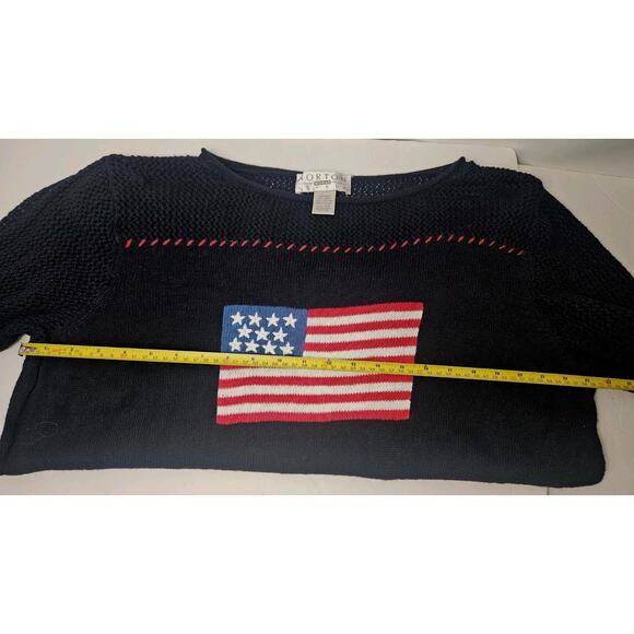 Norton Studio American Flag Chunky Knit Sweater Navy Womens Plus Size 3XL USA - Picture 3 of 7